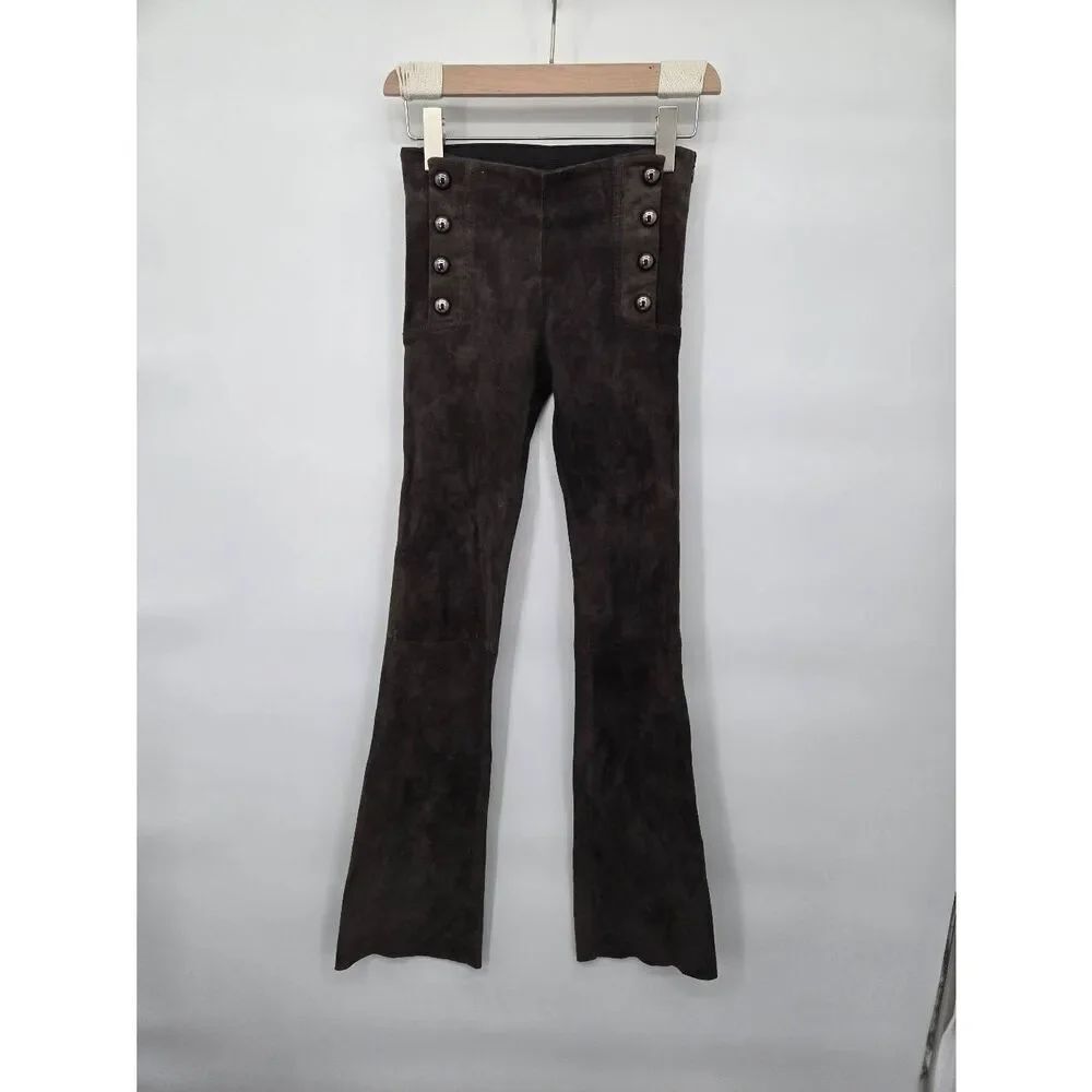 Natacha & Vanessa 100% Leather Suede Pants Size 34 France Sleek Flare Boho Weste